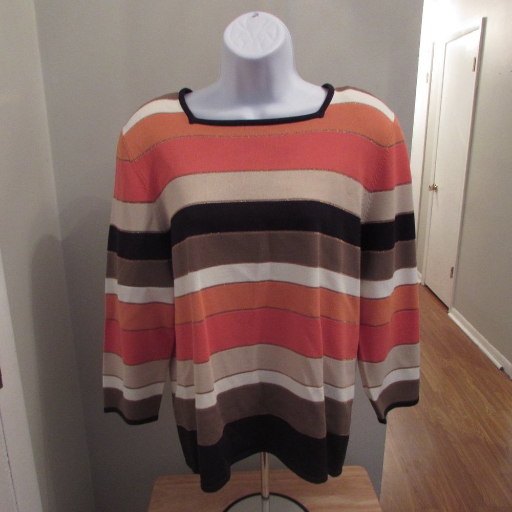 Alfred Dunner Womens Striped Blouse Sz 8